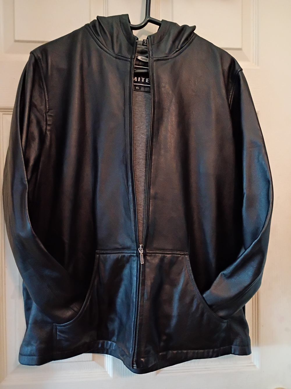 Womans Quality Black Leather Limited Zip Hoodie sz L Unique Style Exc Cond Nice!
